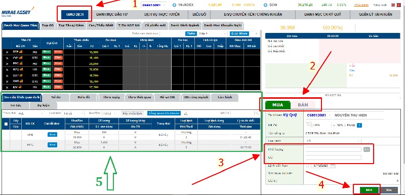 Hướng dẫn đặt lệnh mua bán chứng khoán Mirae Asset