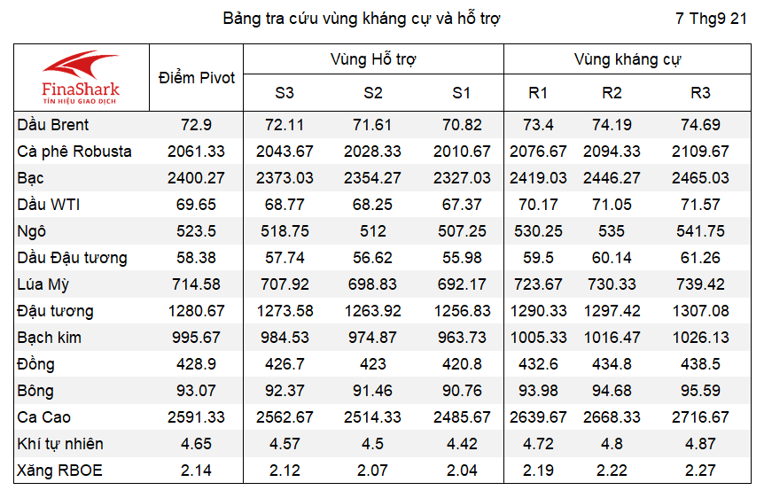 Bảng tra cứu Pivot Point Nông sản 04.05.2021