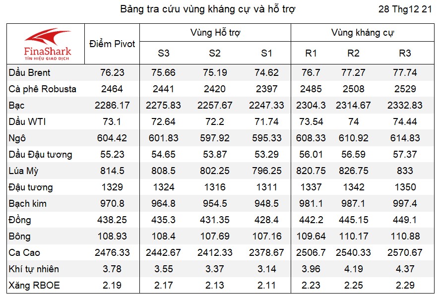 Bảng tra cứu Pivot hàng hóa 28.12.2021