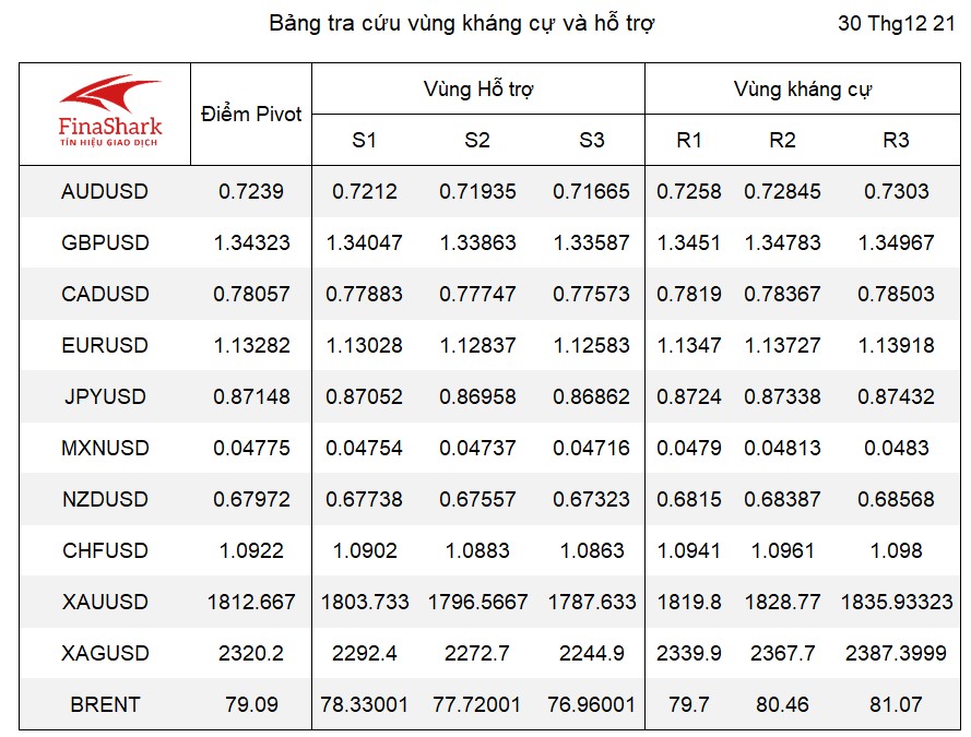 Bảng tra cứu pivot ngoại hối 30.12.2021